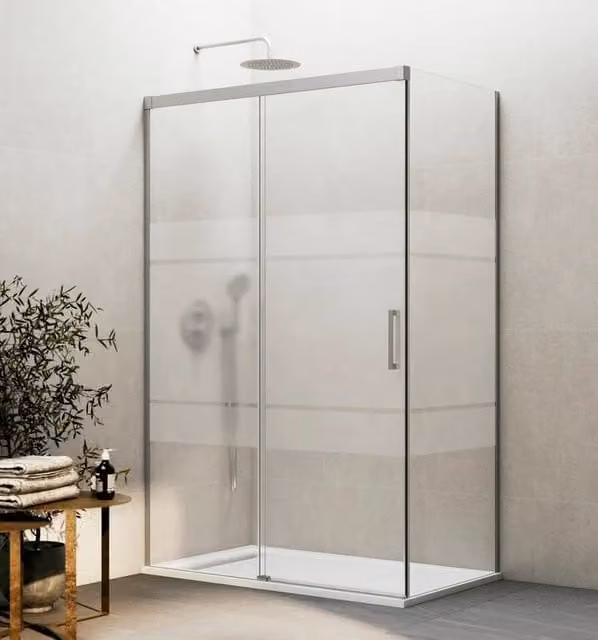 Box doccia angolare BASI con vetro Frost e finitura nichel spazzolato, L/P: 160 x 80 cm