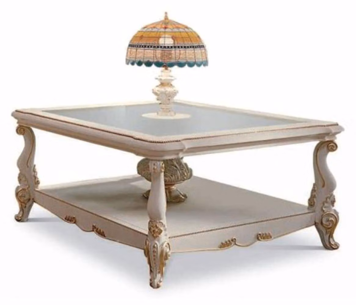 Casa Padrino tavolino barocco con lampada da tavolo Tiffany bianco/oro 110 cm - Italy