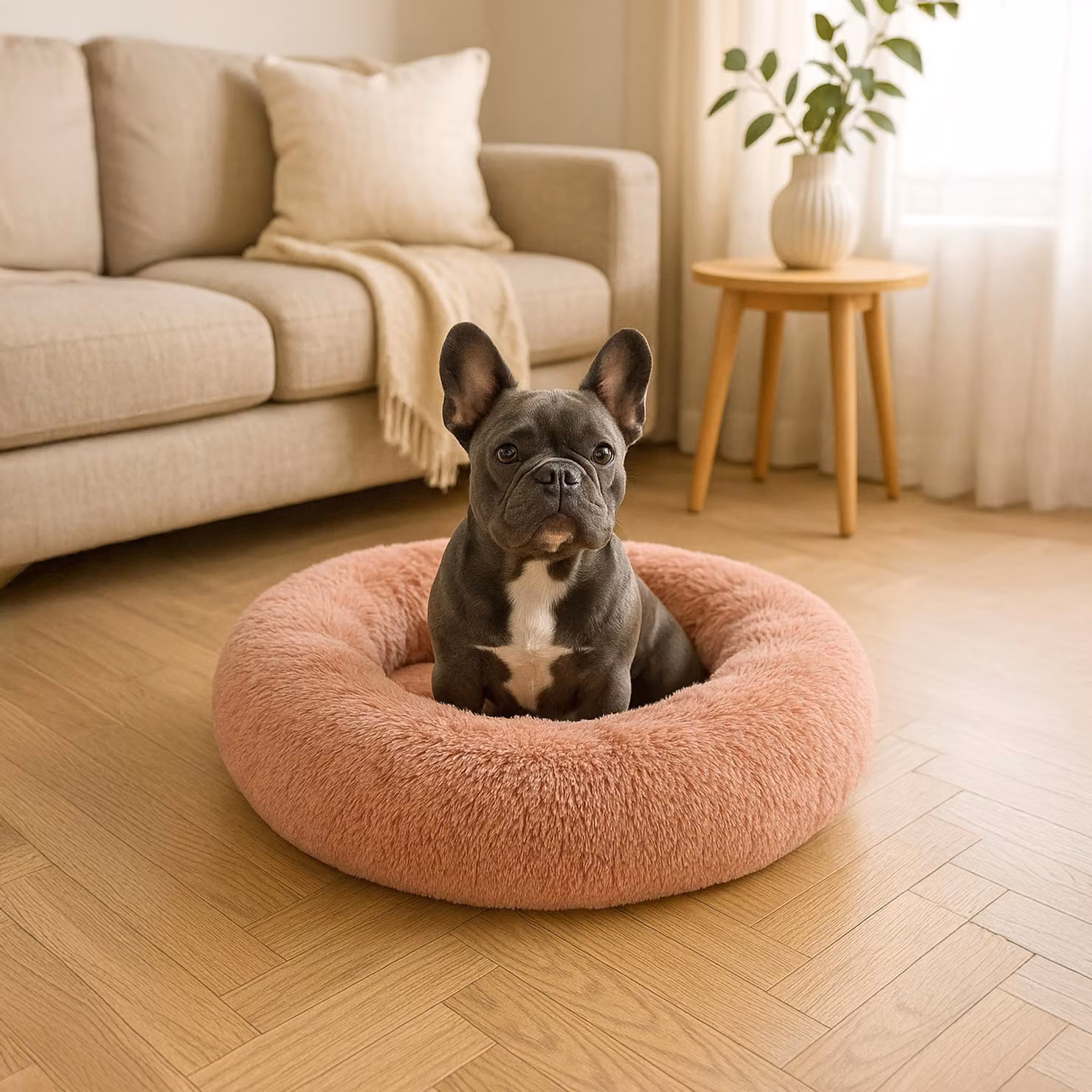 belviona donut dog bed, accogliente letto in peluche con morbida imbottitura, presa sicura e bordo ergonomico, diametro 70 cm, rosa scuro