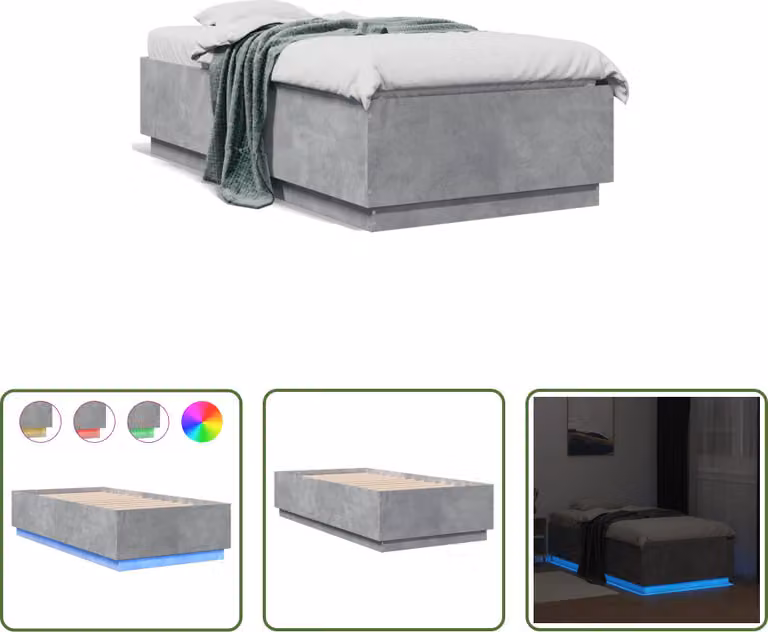 The Living Store Giroletto con LED cemento grigio 75x190 cm Materiale a base di legno