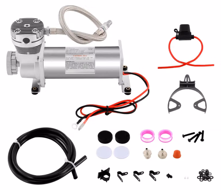 Compressore d'aria a 12V - Adatto per sospensioni pneumatiche e clacson ad aria compressa - 200 PSI - 200–300 W - 50 l/min - Compatibile con serbatoio d'aria da 18,93 litri - Colore argento