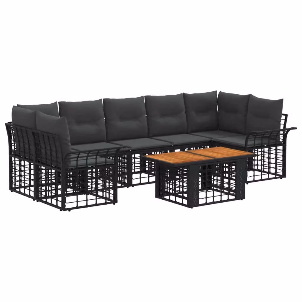 Set Divano da Giardino a L con Tavolino vidaXL in Polyrattan Nero e Grigio con Cuscini – 2