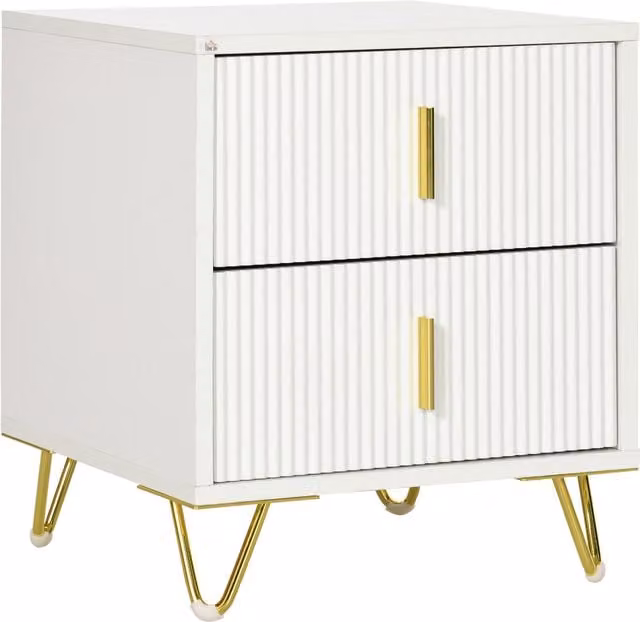 HOMCOM Comodino con 2 Cassetti, Maniglie e Gambe in Metallo, 40x40x47 cm, Bianco e Oro   Aosom Italy