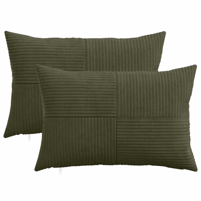 Set di 2 federe vidaXL ALMELO in velluto a coste verdi, L 50 cm x P 30 cm