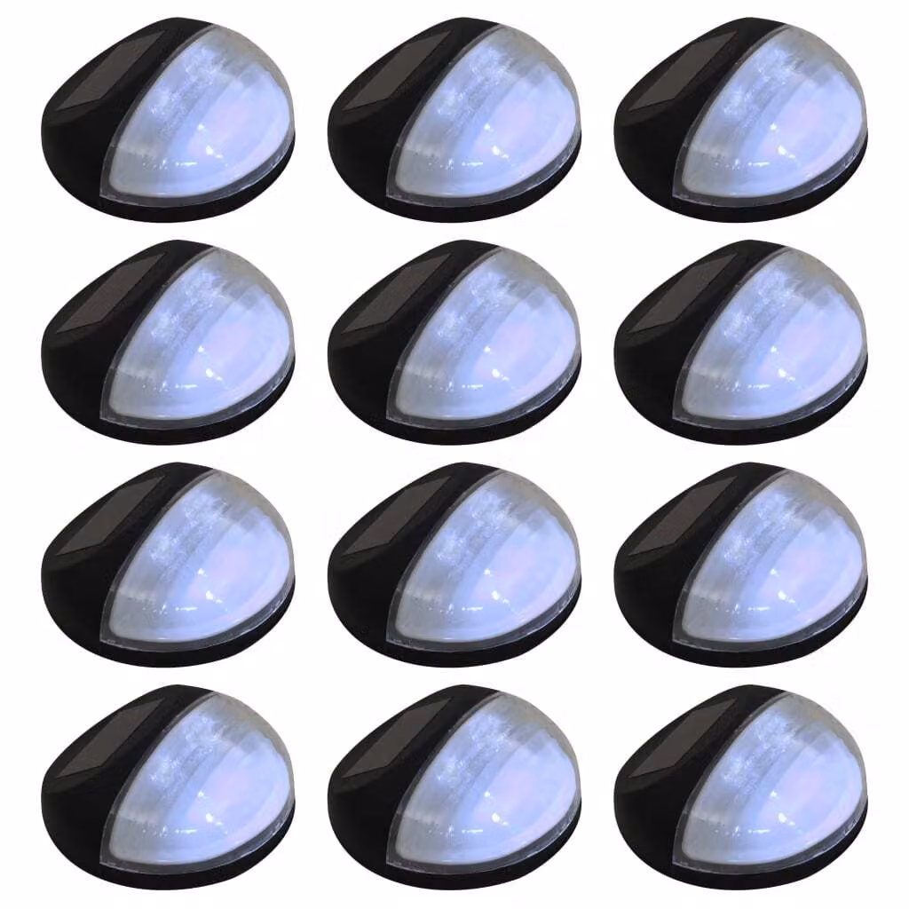 The Living Store Applique solari da esterno LED 12 pz. Rotondo nero