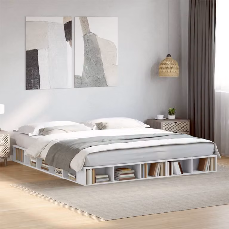 Giroletto vidaXL Bianco in Legno Multistrato con Compartimenti Laterali L: 180 cm, P: 200 cm