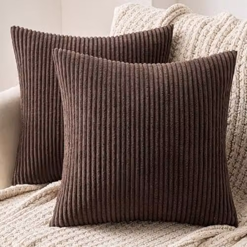 MIULEE Confezione da 2 Fodere in Velluto a Coste Decorative Federe Morbido Copricuscini Cuscino Moderne Comodo Robusto per Camera da Divano Letto 50 X 50 cm Cioccolato