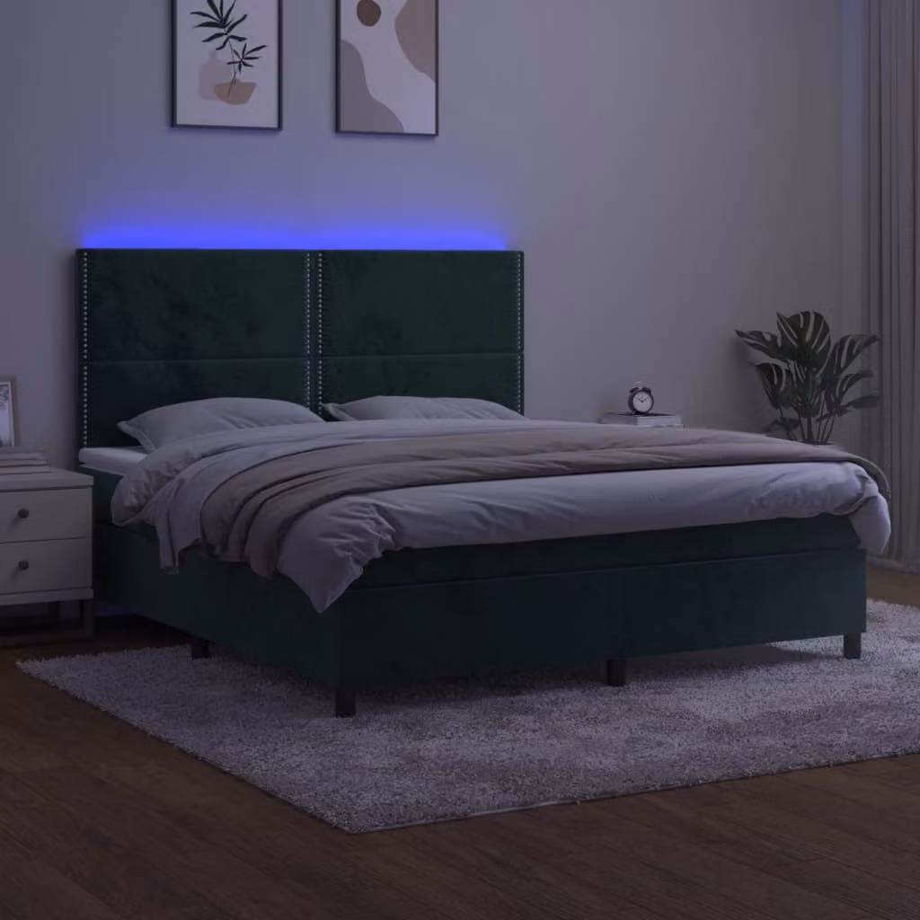 Maison Exclusive - Letto a Molle con Materasso e LED Verde Scuro 180x200cm Velluto