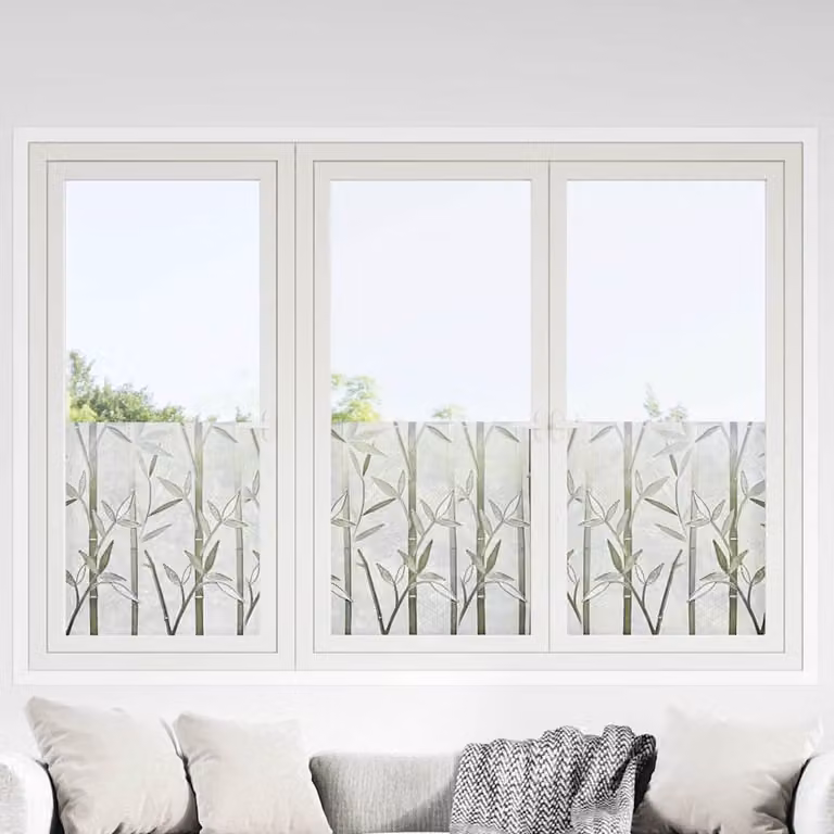 Set di 4 pellicole per finestre smerigliate vidaXL con motivo bambù in PVC bianco e trasparente