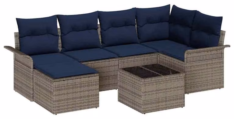 Set Divano da Giardino con cuscino Grigio polyrattan