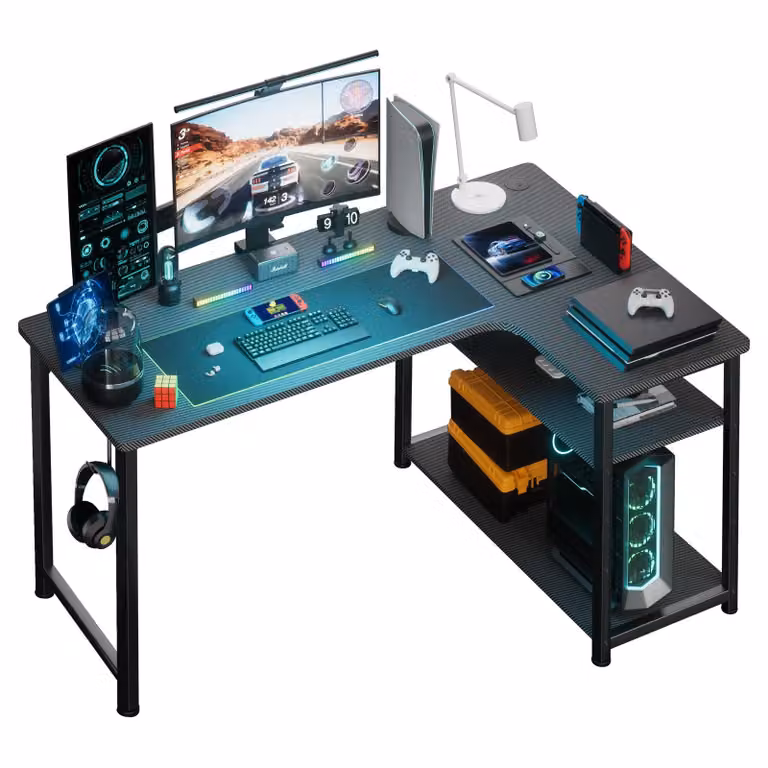 GTPLAYER Scrivania ad angolo Scrivania da gioco con ripiano Porta, scrivania per computer da 100 cm a forma di L, scrivania per PC per ufficio