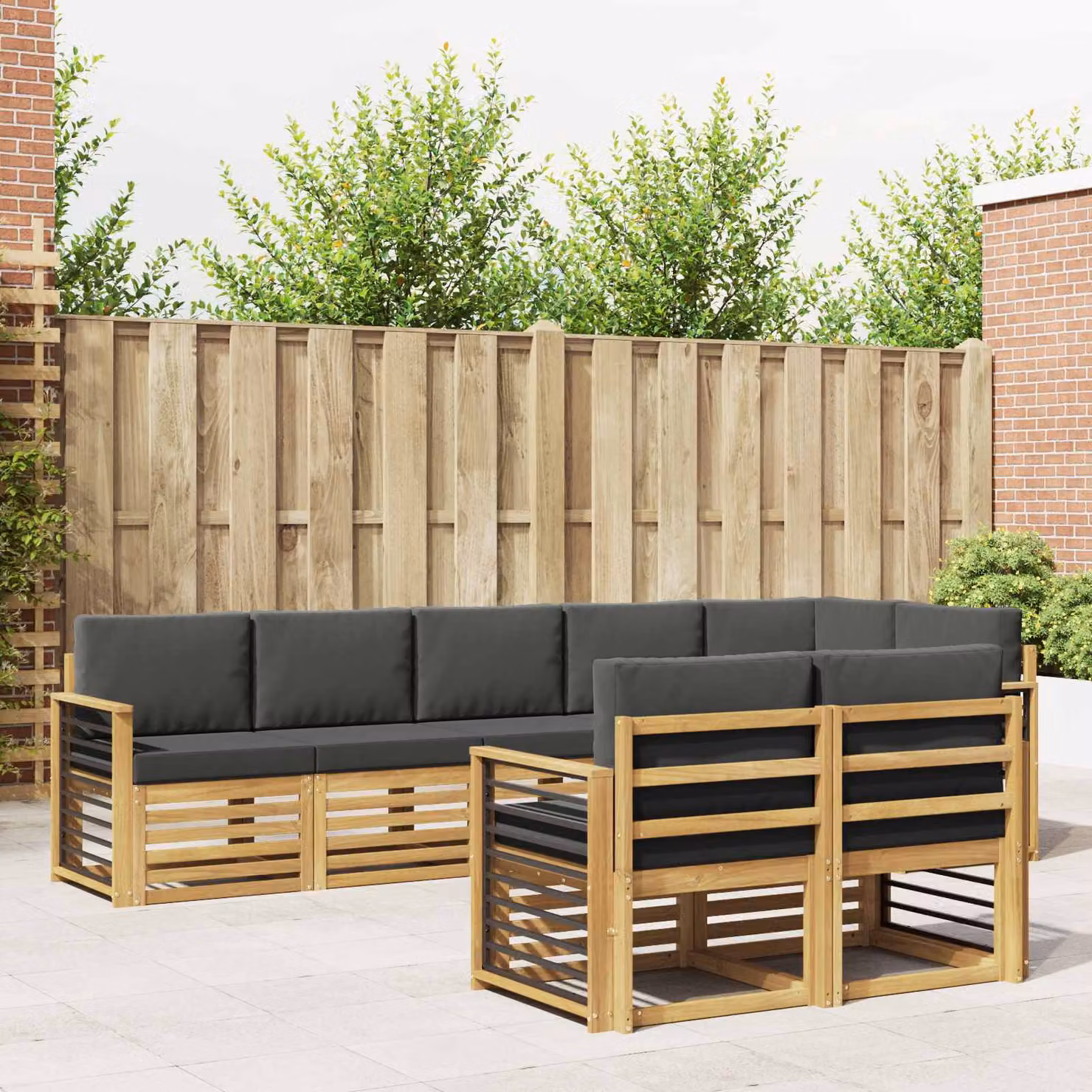 vidaXL Set di divani da esterno 8 pz in legno di acacia con cuscini, Bianco e Antracite