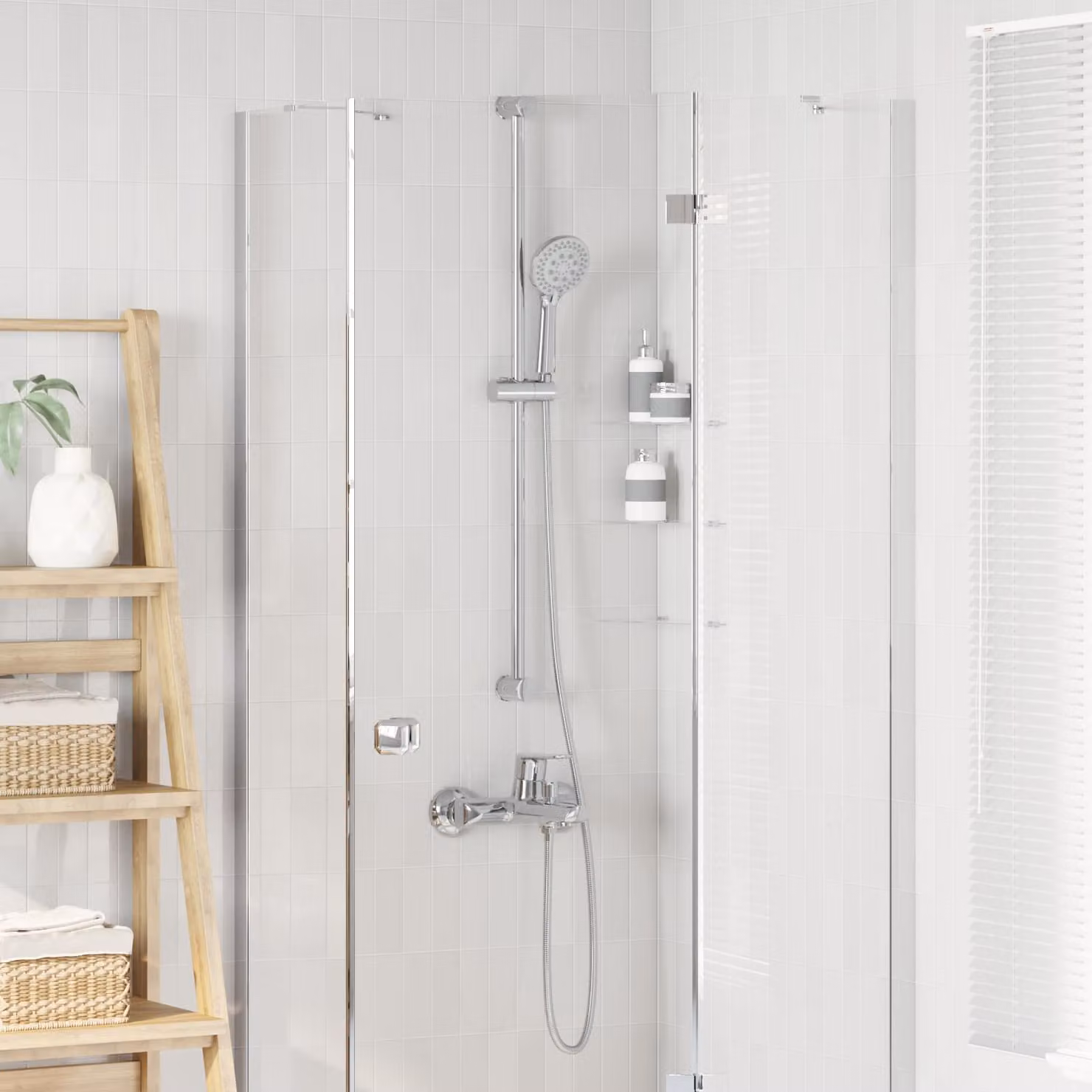Set di doccia vidaXL con soffione rotondo e doccino a mano, montaggio a parete, in acciaio inox color argento cromato