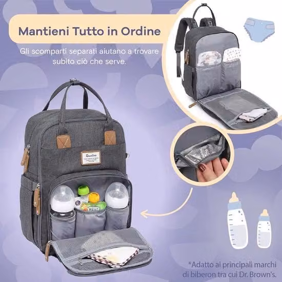 Borsa da viaggio pieghevole per bambini con ampia capacità di stoccaggio, grigia
