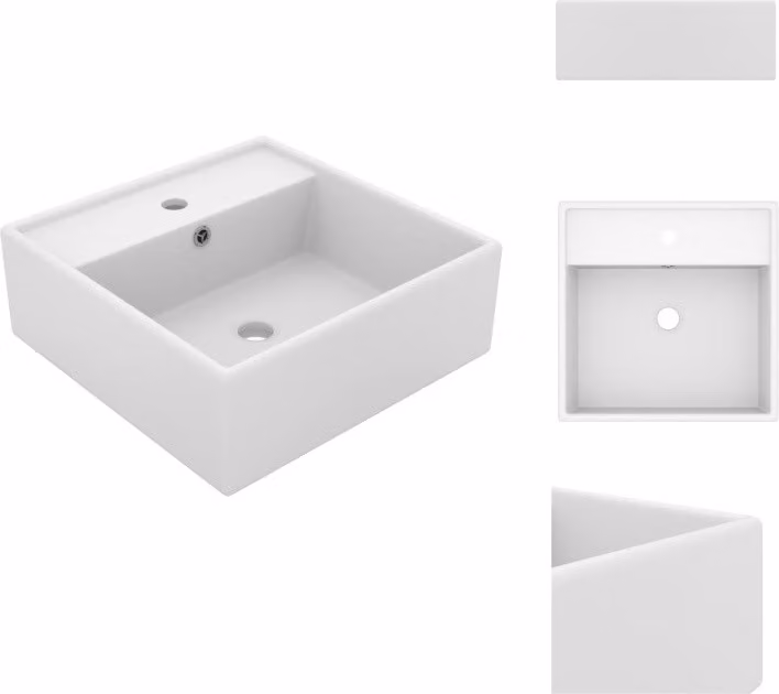 vidaXL Lavabo con troppopieno quadrato bianco opaco 41x41 cm - Lavabo da bagno