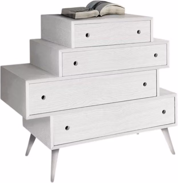 Cassettiera con 4 cassetti in abete bianco spazzolato Mobili 2G L/P/H: 110 x 45 x 95 cm – 1