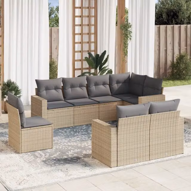 vidaXL Set Divano da Giardino a L 8 pz con Cuscini Beige e Grigio in Polyrattan e Metallo – 1