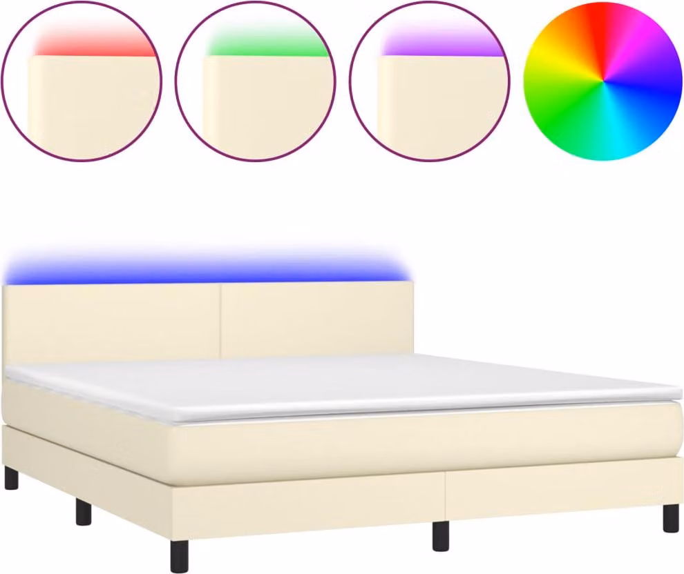 Giroletto a Molle con Materasso e LED Crema 160x200 cm