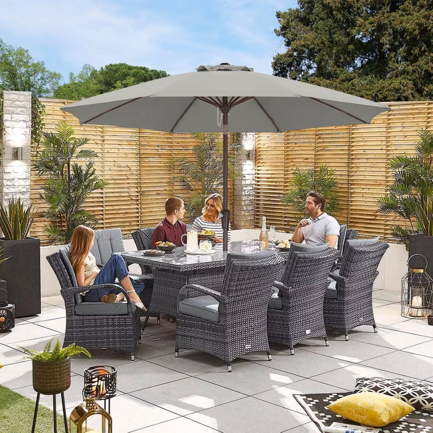 ABCCANOPY Ombrellone 270 cm UPF 50+ Impermeabile Stabile Terrazza Balcone Spiaggia Grigio chiaro