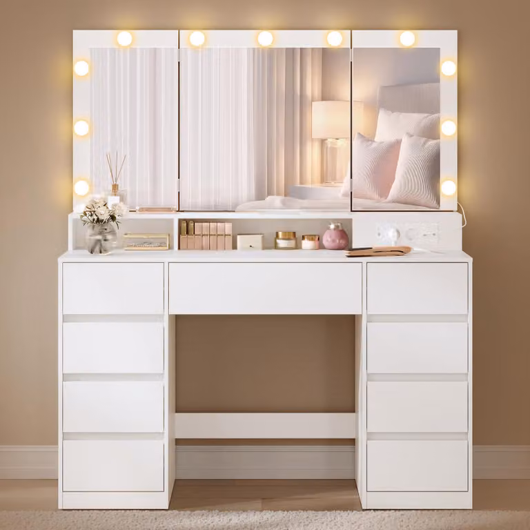 Comò da trucco VASAGLE con specchio e luci LED, 9 cassetti