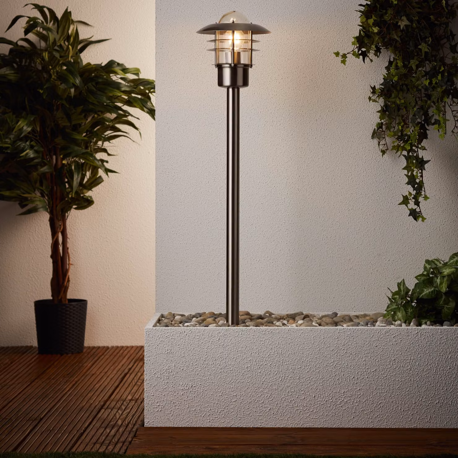 BRILLANTE lampada da terra per esterni Terrence | luce per esterni | metallo/vetro | acciaio inox | IP44 | resistente agli spruzzi | 1x E27 max. 40 W