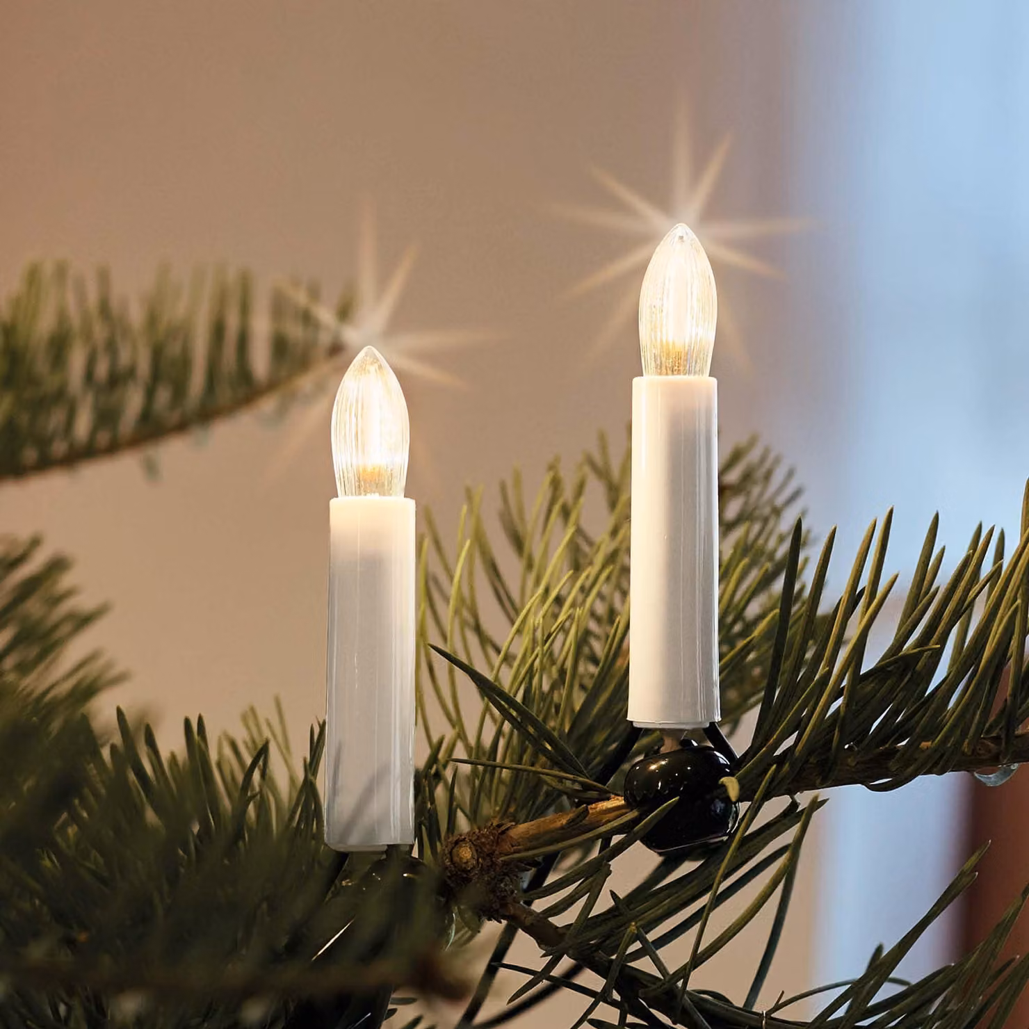 Catena di luci a LED a forma di candele, con 30 lampadine a luce calda, lunghezza 20,3 metri, per uso interno