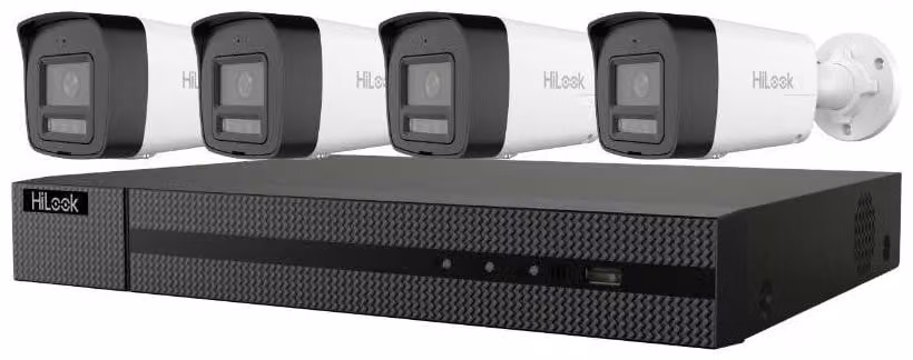 HiLook, alimentato da HIKVISION. Kit illuminazione intelligente ibrida. Telecamera bullet da 6 megapixel. 2TB. 1x NVR-108MH-C/8P. 4x IPC-B160HA-LUF