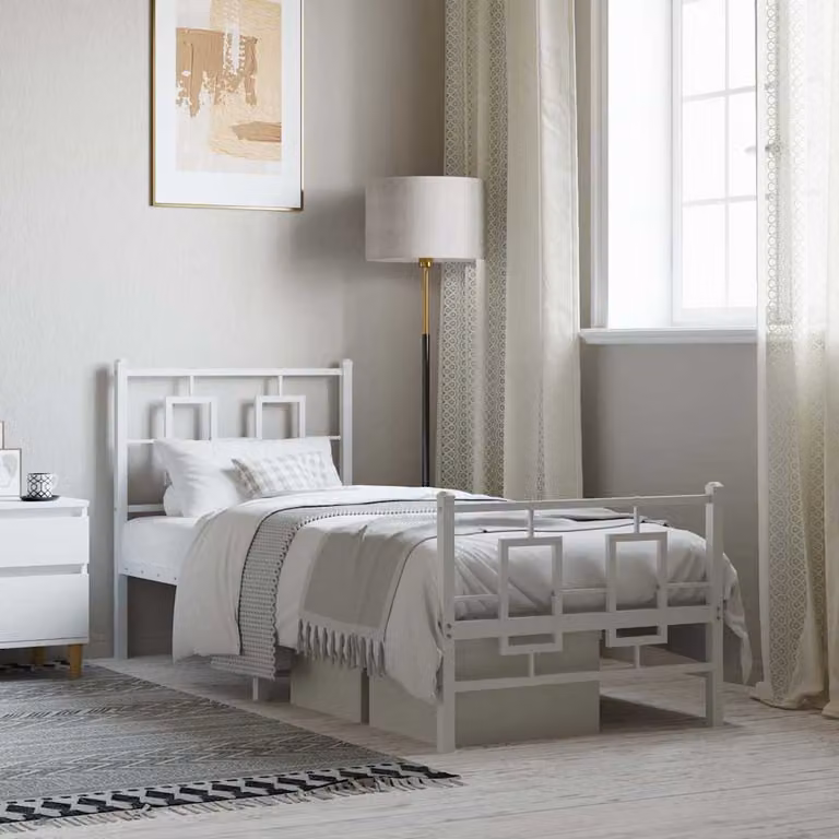 vidaXL Giroletto in Metallo con Testiera e Pediera Bianco L/P/H: 80 x 200 cm