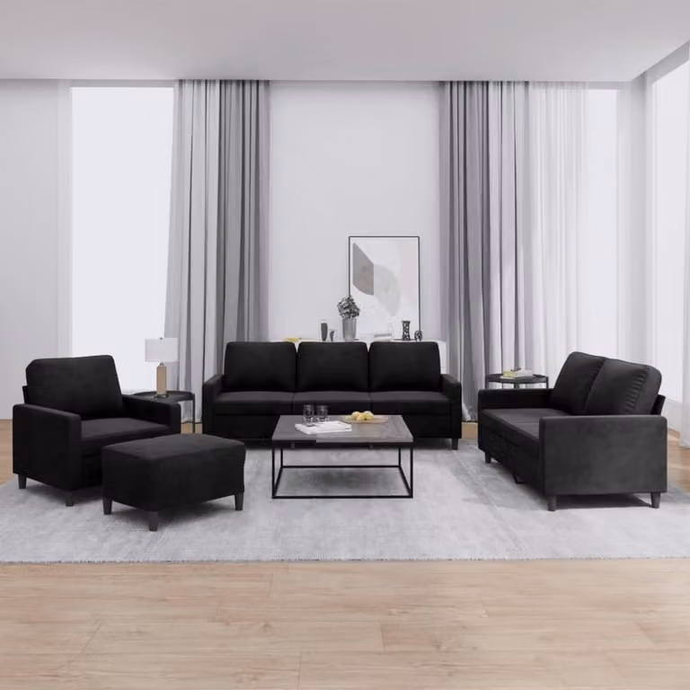 Maison Exclusive - Set divano 4 pezzi con cuscini in velluto nero