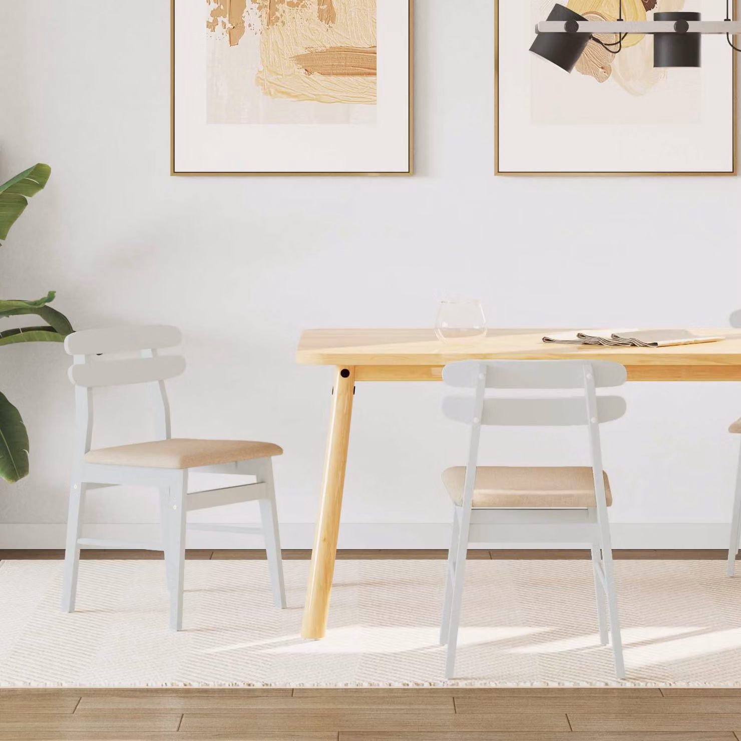 Set di 2 sedie da pranzo vidaXL in legno di gomma bianco e marrone in stile scandinavo