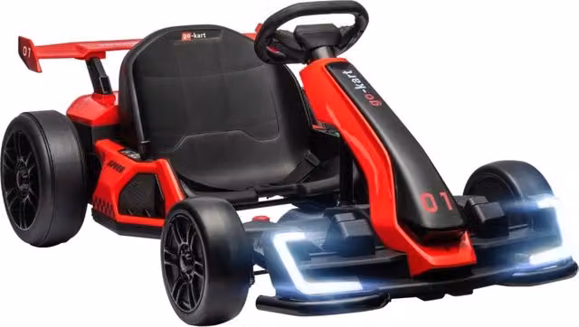 Go-kart per bambini, kart elettrico con clacson e funzione musicale, sedile regolabile, fino a 12 km/h, plastica, metallo, rosso