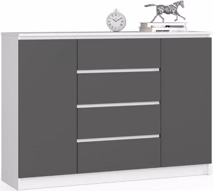 BDW, cassettiera con 4 cassetti, 139x40x99 cm, K140, bianco/grigio