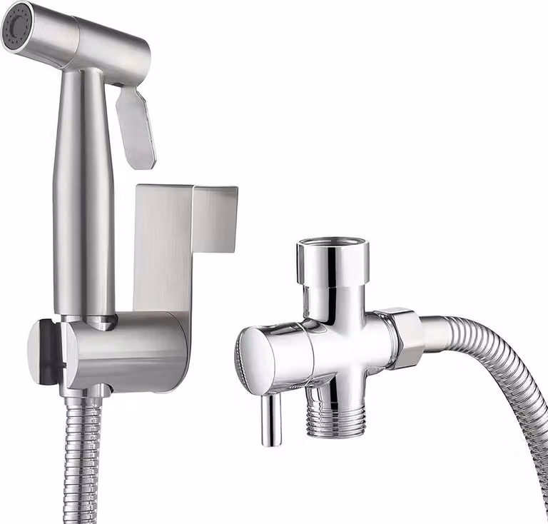 Avizar, set doccia WC con tubo flessibile e supporto, argento