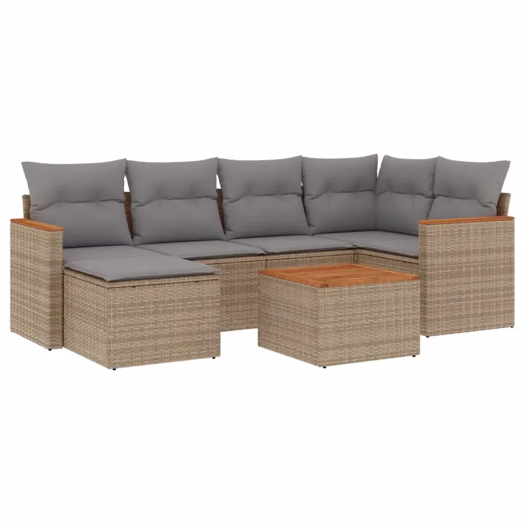 vidaXL Set Divano da Giardino a L 7 pz con Cuscini Beige e Grigio in Polyrattan e Acciaio – 2