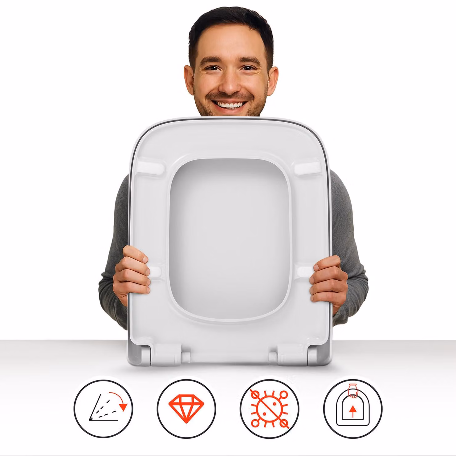 Sedile WC di ricambio compatibile con DURAVIT PURAVIDA, in resina termodurente antibatterica, con coperchio dotato di chiusura ammortizzata Soft Close
