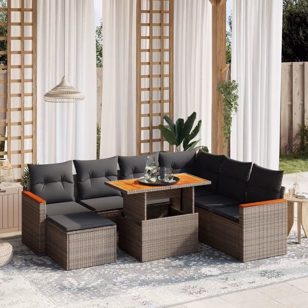 Maison Exclusive - Set da giardino 8 pezzi con cuscini grigio in polyrattan