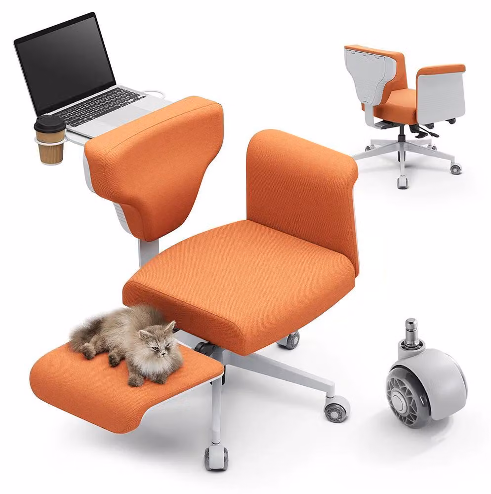 Freedom-X-FF - Sedia da ufficio ergonomica - Sedia con seduta a "banca" - Schienale regolabile - Regolabile in altezza - Rotella e girevole - Seduta imbottita - Arancione