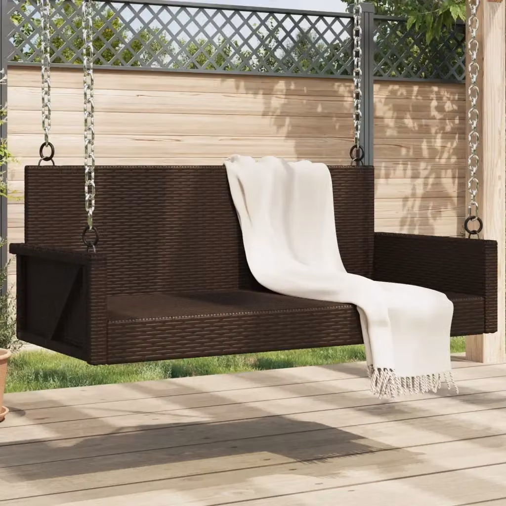 Panchina a dondolo da giardino in polyrattan marrone L: 119 cm, P: 56 cm, H: 48 cm – 2