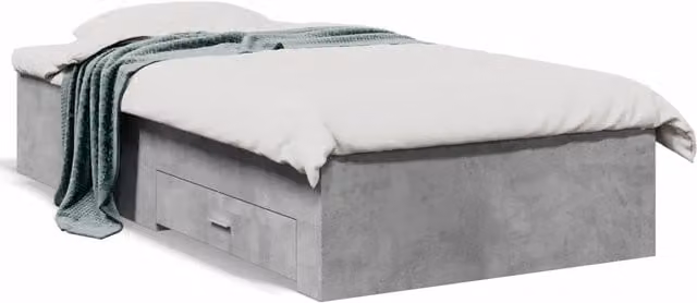 Letto singolo | Letto per adulti | Giroletto Cassetti Grigio Cemento 90x190 cm Legno Multistrato
