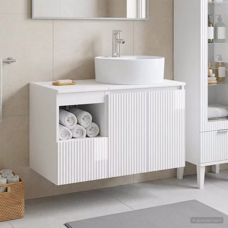 vidaXL Set di mobili per il bagno moderno in 2 pezzi Bianco Lucido con mobile sottolavabo e pensile a muro