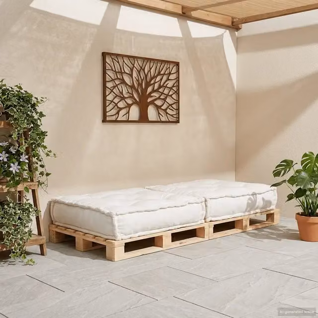 Divano Componibile Modulare Design Mania in Tessuto Beige e Bianco L: 70 cm, P: 70 cm, H: 36 cm