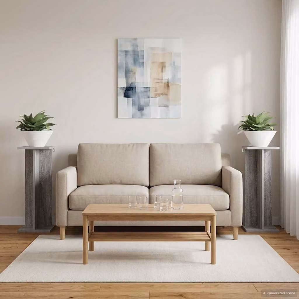Set di 2 supporti per piante moderni vidaXL in legno MDF grigio, L 25 cm x P 25,5 cm x H 60,5 cm
