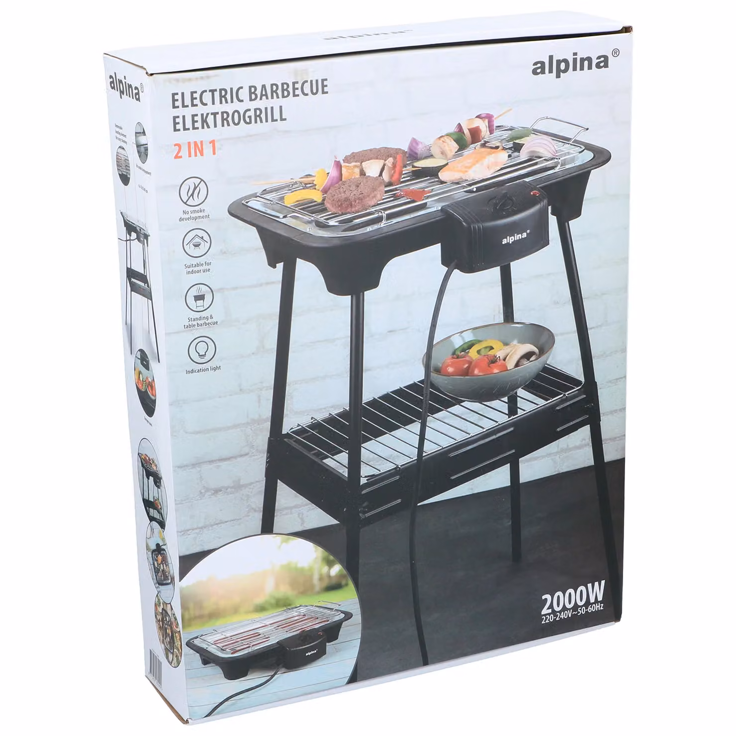 Barbecue elettrico da tavolo 2 in 1 Alpina 2000W nero in metallo – 4