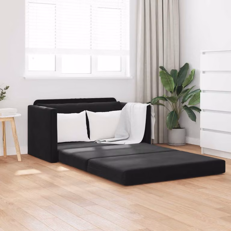 Divano letto vidaXL in velluto nero per soggiorno e camera da letto L: 124 cm, P: 71 cm, H: 78 cm