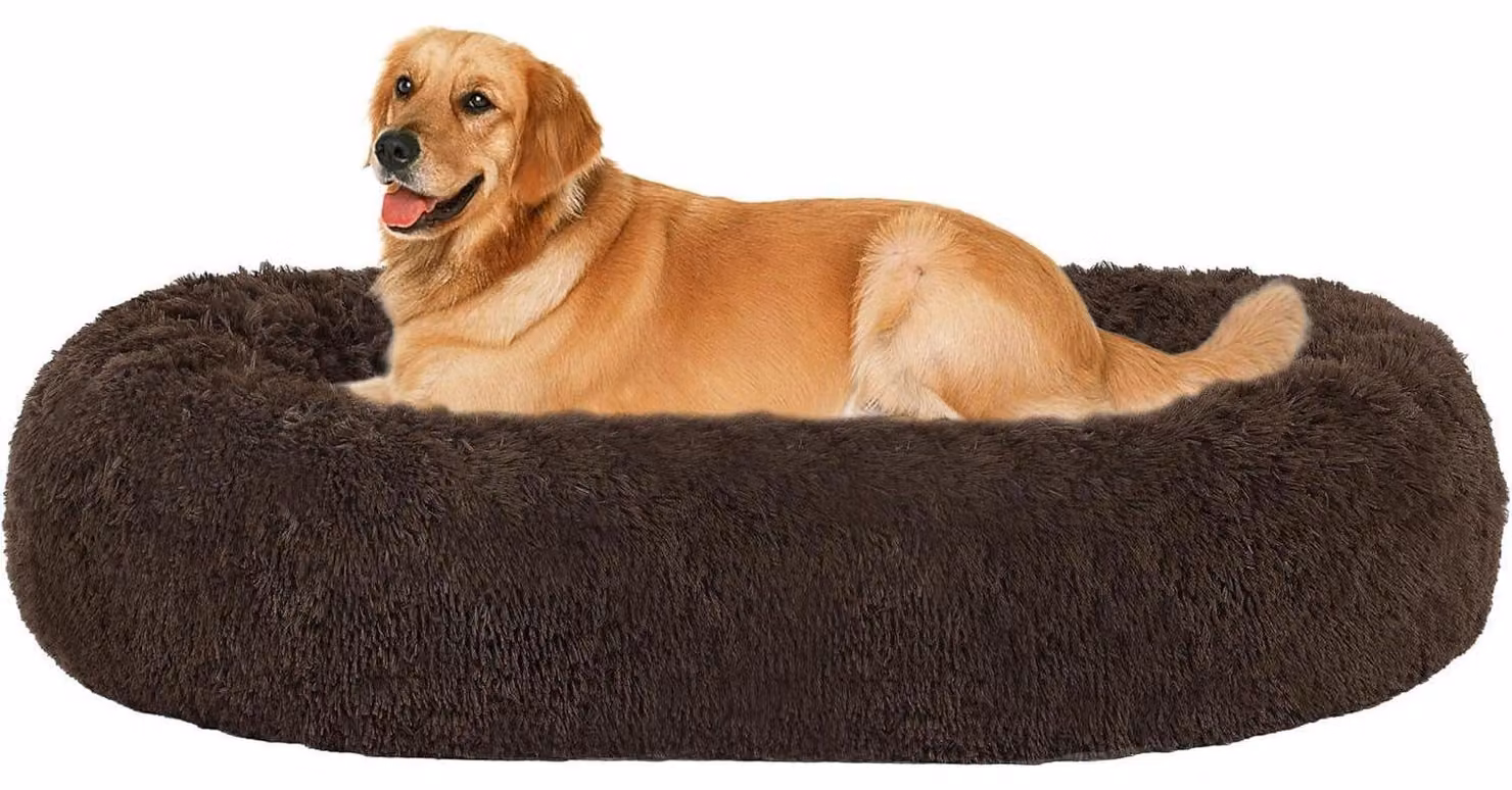 Cuccia ortopedica per cani, forma a ciambella, morbida, lavabile, diametro 100 cm, color marrone