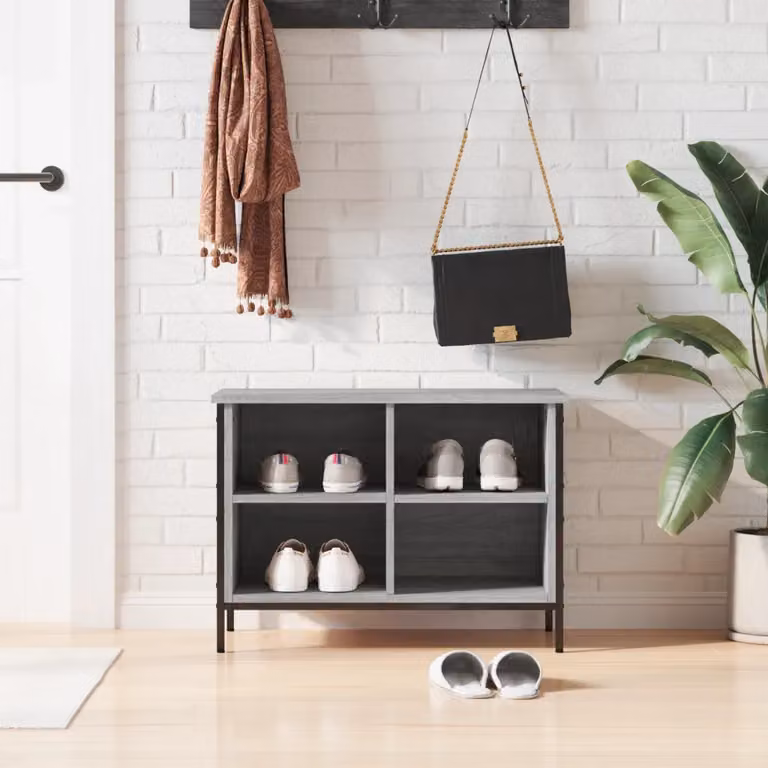 Scarpiera mobile vidaXL in stile industriale, colore grigio, con 4 scomparti in metallo e MDF, L: 69 cm, P: 35 cm, H: 50 cm
