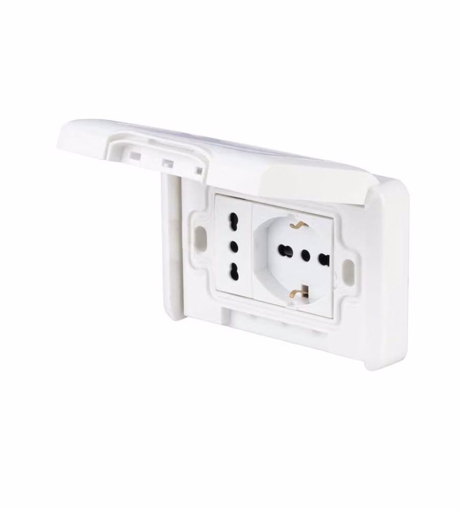 Presa elettrica da parete Poly Pool IP55 10/16A Bianca con placca premontata