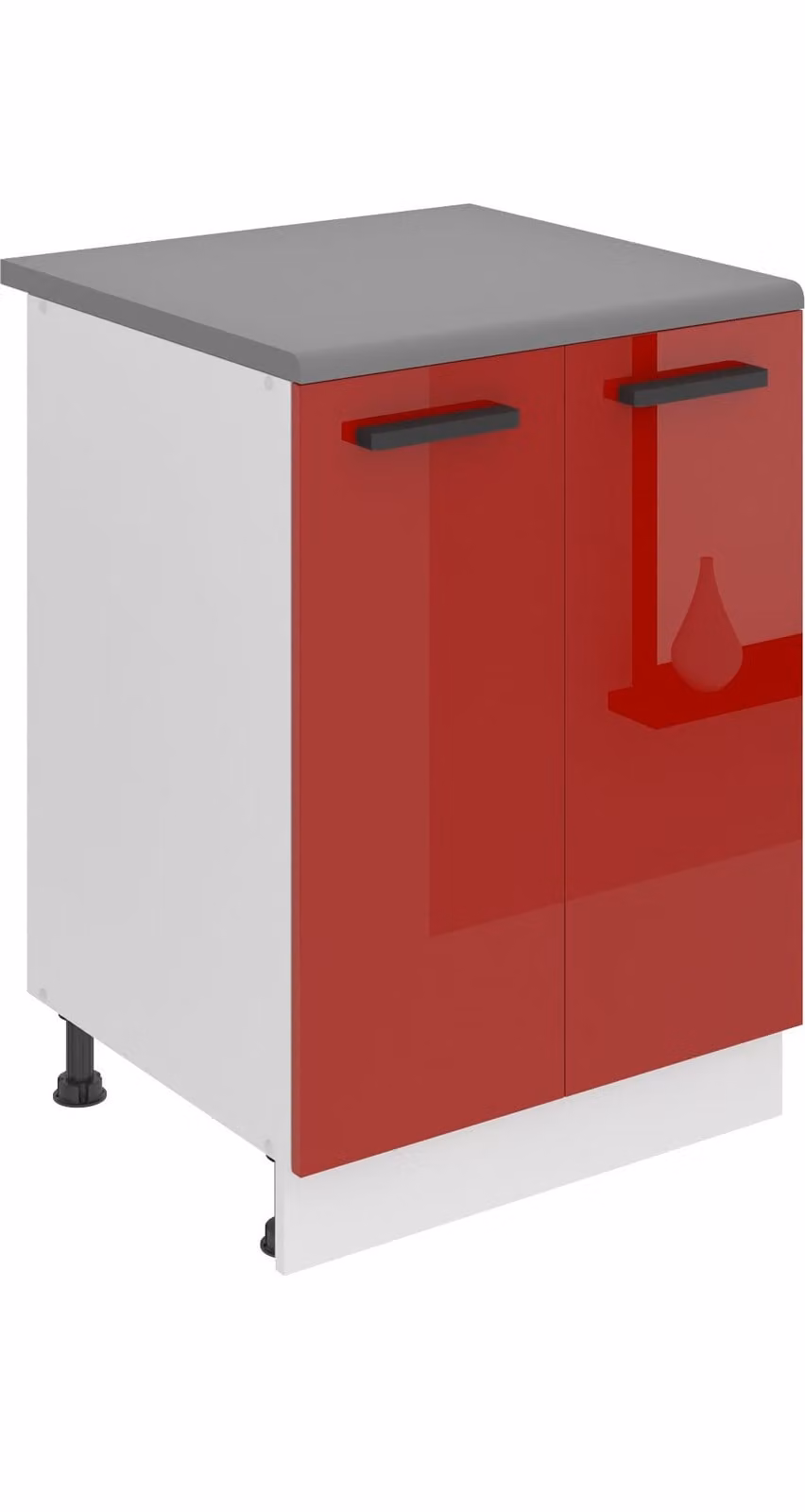 Base da cucina Belini, base da cucina larga 60 cm. SD2 Base per cucina con piano di lavoro. Mobile da cucina a 2 ante, rosso lucido
