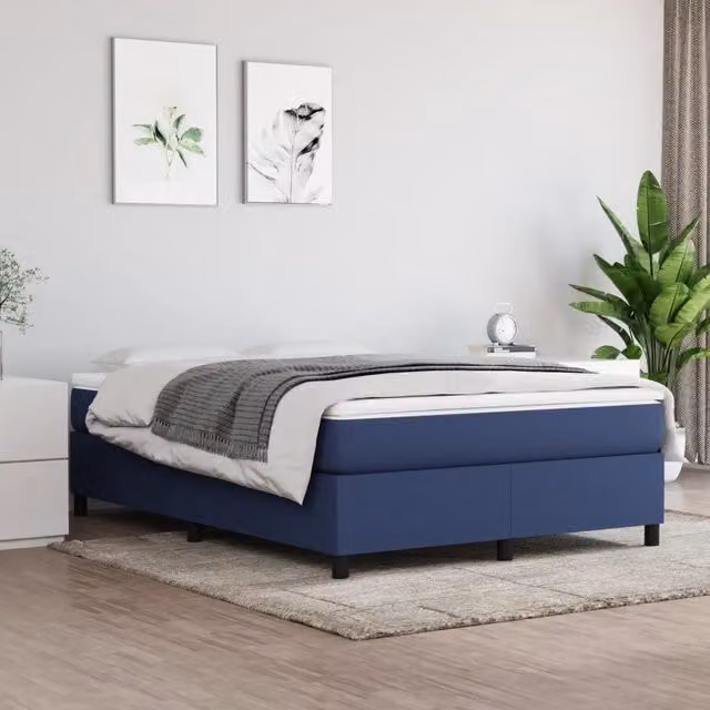 Letto Ibrido vidaXL con Giroletto a Molle e Materasso Blu e Bianco L/P/H: 140 x 200 x 35 cm