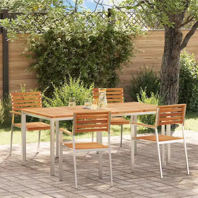 Set da pranzo per giardino e terrazzo vidaXL in legno di acacia e acciaio inossidabile marrone, 5 pezzi